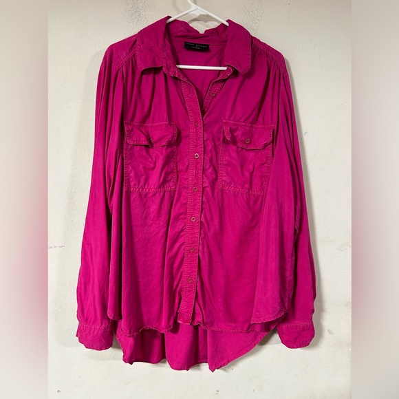 Lane Bryant Pink Lyocell Tunic Shirt Womens Plus Size 24 Casual Button Top - Picture 1 of 4